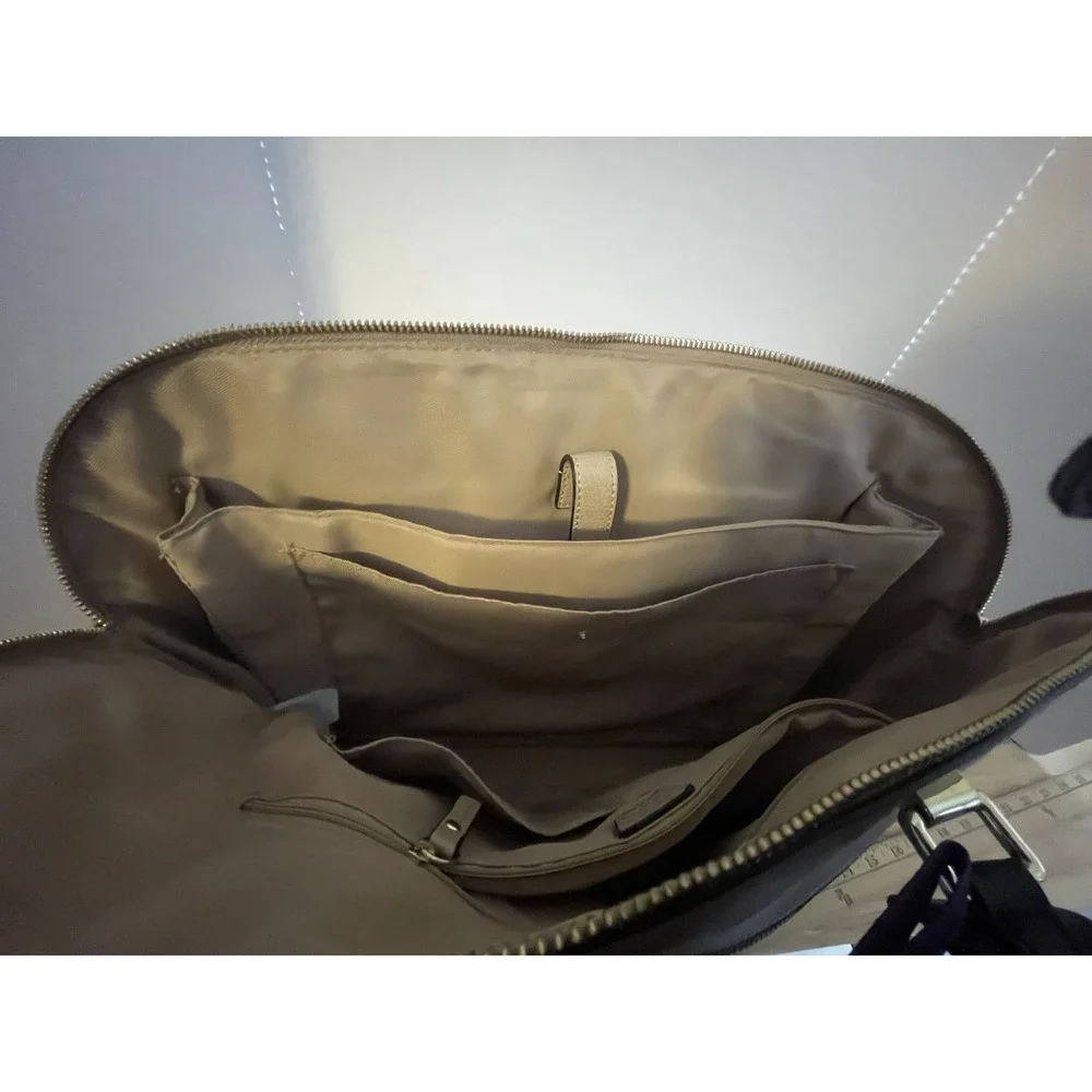 Tutilo New York‎ Tan Black straps Taupe Tote Handbag Work Laptop Tablet Bag PVC